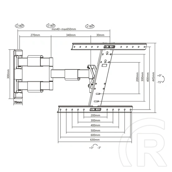 Multibrackets M VESA Flexarm Thin fali konzol (32"-55", VESA 600x400, max. 30 kg, fekete)