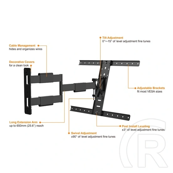 Multibrackets M VESA Flexarm Thin fali konzol (32"-55", VESA 600x400, max. 30 kg, fekete)
