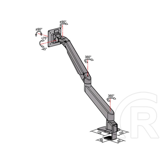 Multibrackets M gázrugós asztali konzol (15-34", VESA 75x75/100x100, max. 10 kg, ezüst)
