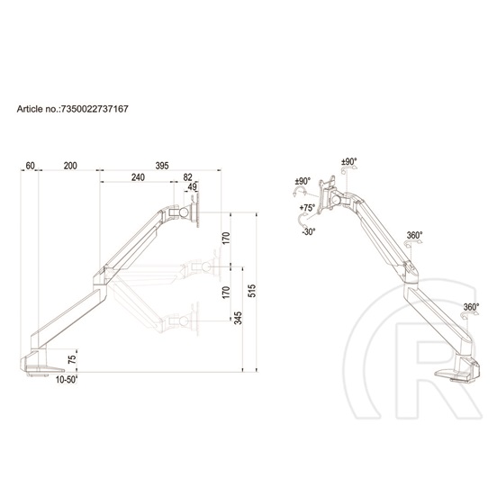 Multibrackets M gázrugós asztali konzol (15-34", VESA 75x75/100x100, max. 10 kg, ezüst)