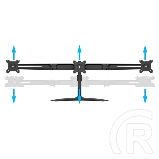 Multibrackets asztali monitorállvány, 3 képernyős rögzítőkar (15–24", VESA 75x75/100x100, dönthető, forgatható, fekete)