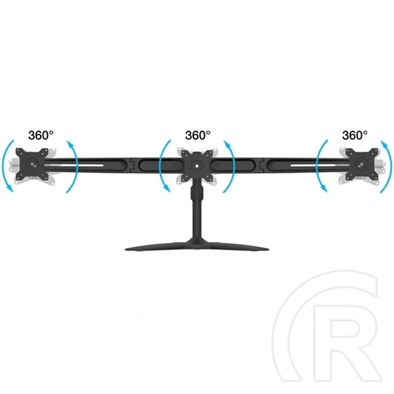 Multibrackets asztali monitorállvány, 3 képernyős rögzítőkar (15–24", VESA 75x75/100x100, dönthető, forgatható, fekete)