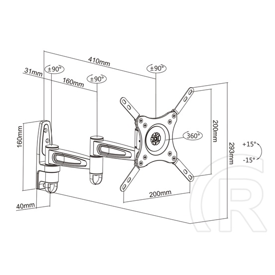 Multibrackets fali konzol M VESA Flexarm 360 III (15-32", VESA 75x75/100x100/200x100/200x200, terhelhetőség 15 kg, dönt