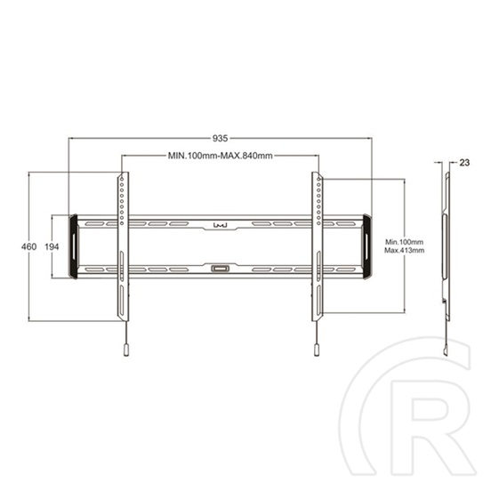 Multibrackets fix fali konzol (40-86", VESA: 200x200, 300x200, 300x300, 400x200, 400x300, 400x400, 600x300, 600x400, 70