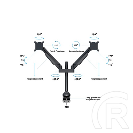 Multibrackets gázrugós 2 karos asztali monitor konzol (15-32", VESA 75x75/100x100, max. 10 kg, fekete)