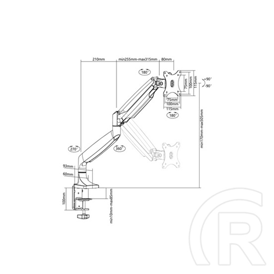 Multibrackets gázrugós asztali monitor konzol (15"-30", VESA 75x75/100x100, max. 9 kg, fekete)