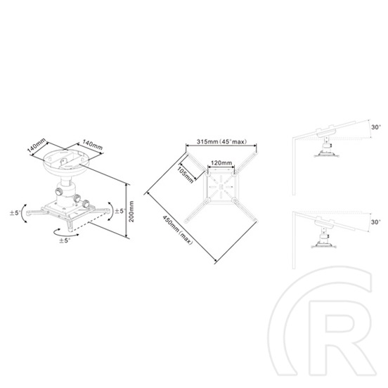 Multibrackets mennyezeti projektor konzol M Universal (állítható 600-1000 mm, max. 20 kg, fehér)