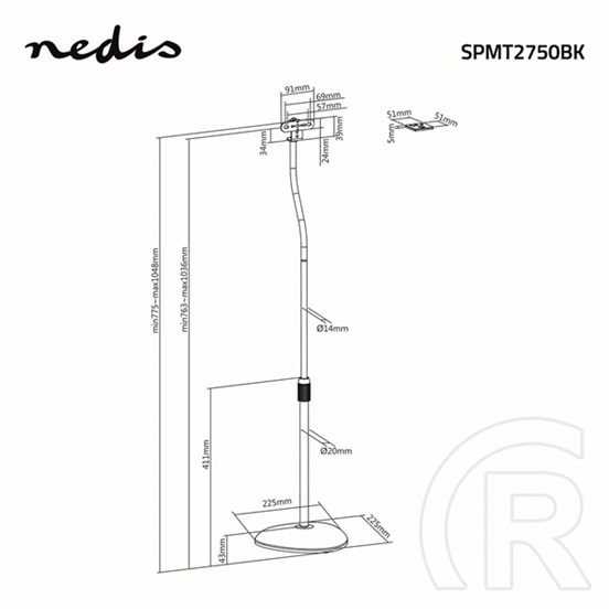 NEDIS állítható hangszóró állvány (104 cm, max. 4,5 kg, fekete, ABS/acél, 2 db)
