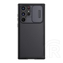 NILLKIN Samsung Galaxy S22 5G (SM-S901) camshield pro műanyag védő (szilikon keret, kamera védelem, csíkos minta) fekete