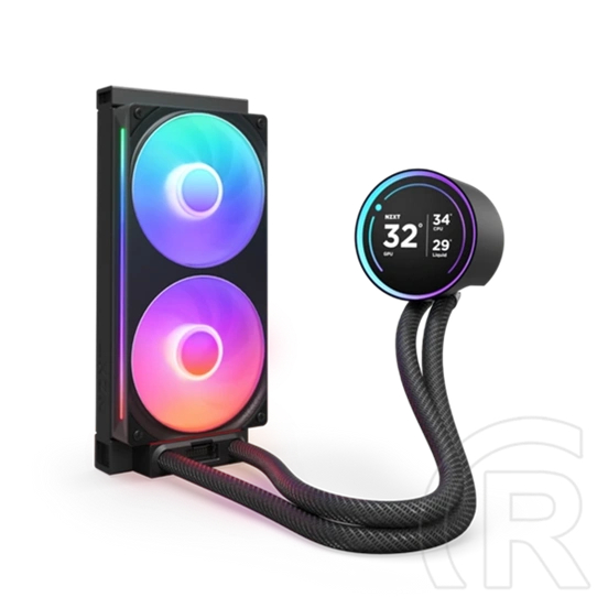 NZXT Kraken Elite 240 RGB V2 vízhűtés (240 mm, 2x120 mm ventilátor, 500-2400 RPM, PWM, LCD kijelző, RGB, fekete)