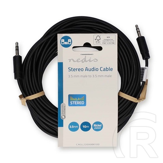 Nedis 3,5 mm sztereó audio kábel 10 m (3,5 mm dugó / 3,5 mm dugó, egyenes, nikkelezett, fekete)