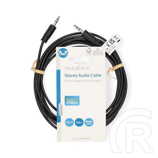Nedis 3,5 mm sztereó audio kábel (3,5 mm dugó / 3,5 mm dugó, 3 m, fekete)