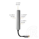 Nedis 5 az 1-ben USB-C kábel 20 cm (USB-C dugó / 3x USB-A anya, HDMI, RJ45, 5 Gbps, antracit)