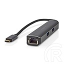 Nedis 5 az 1-ben USB-C kábel 20 cm (USB-C dugó / 3x USB-A anya, HDMI, RJ45, 5 Gbps, antracit)