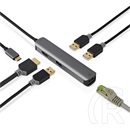 Nedis 5 az 1-ben USB-C kábel 20 cm (USB-C dugó / 3x USB-A anya, HDMI, RJ45, 5 Gbps, antracit)