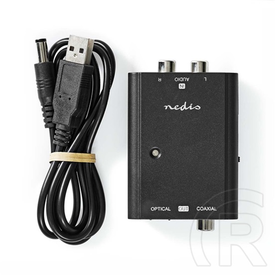Nedis ACON2508BK analóg-digitális audio konverter (2x RCA bemenet, koax (S/PDIF) és Toslink kimenet, USB tápellátás, fek