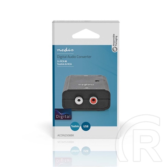 Nedis ACON2508BK analóg-digitális audio konverter (2x RCA bemenet, koax (S/PDIF) és Toslink kimenet, USB tápellátás, fek