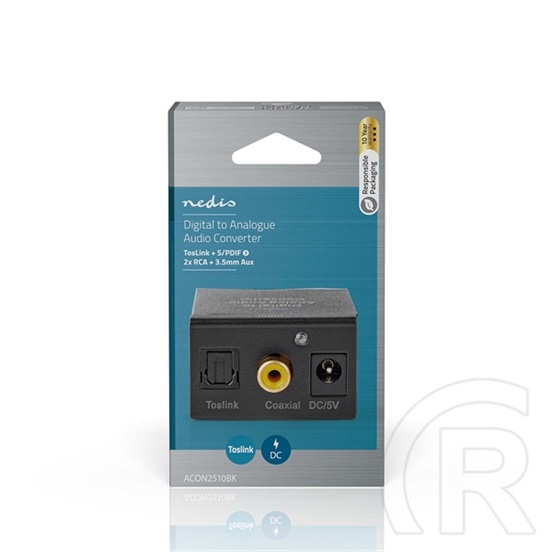 Nedis ACON2510BK digitális-analóg konverter (HDMI eARC átalakítás, 2× RCA kimenet, 3,5 mm analóg kimenet, digitális koax