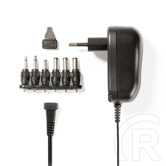 Nedis ACPA001 univerzális AC-DC tápegység (3-12 V DC, 12 W, 6 cserélhető dugó, 1,8 m, fekete)
