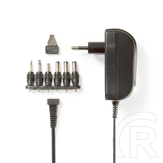 Nedis ACPA002 univerzális AC-DC tápegység (3-12V, 1,5A, 18W, 6 cserélhető tápdugó, 1,8 m kábel, fekete)
