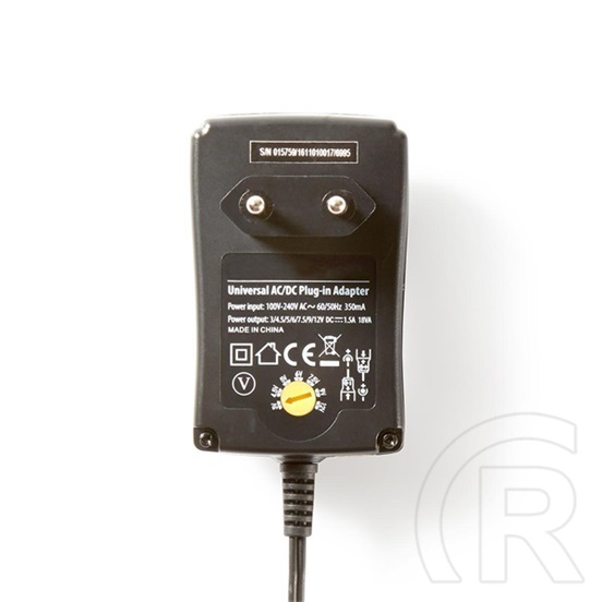 Nedis ACPA002 univerzális AC-DC tápegység (3-12V, 1,5A, 18W, 6 cserélhető tápdugó, 1,8 m kábel, fekete)