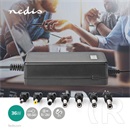 Nedis ACPA105 univerzális AC-DC tápegység (5–24V, 36W, 7 cserélhető csatlakozó, 1,8 m kábel, fekete)