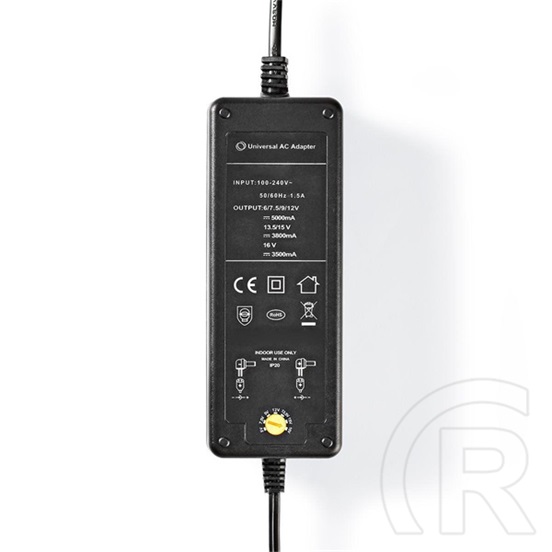 Nedis ACPA116 univerzális AC-DC tápegység (6-16 V, 60 W, 8 cserélhető tápdugó, 1,1 m kábel, fekete)