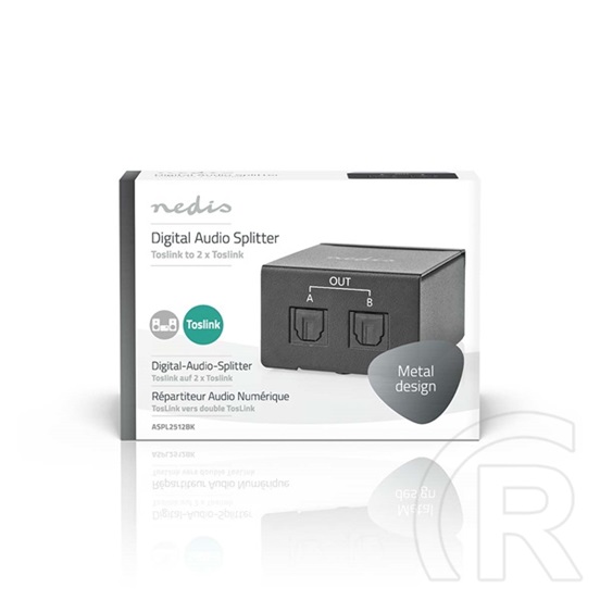 Nedis ASPL2512BK digitális audio splitter (TosLink bemenet, 2x TosLink kimenet, fém, fekete)