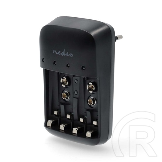 Nedis BACH07 akku töltő (AA/AAA, 9V; bemenet 230 V AC; kimenetek 2,3 V, 6,9 V, 13,8 V; töltőáram 600 mA; kapacitás 2,2-1