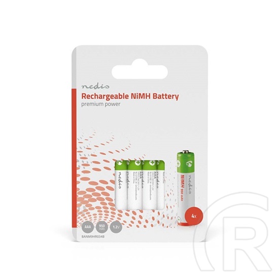 Nedis BANM9HR034B AAA akku 950mAh NiMH (1,2V, 4 db, piros, zöld)