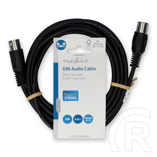 Nedis CAGL20000BK30 DIN audio kábel (DIN 5 tűs dugó, nikkelezett, 3 m)