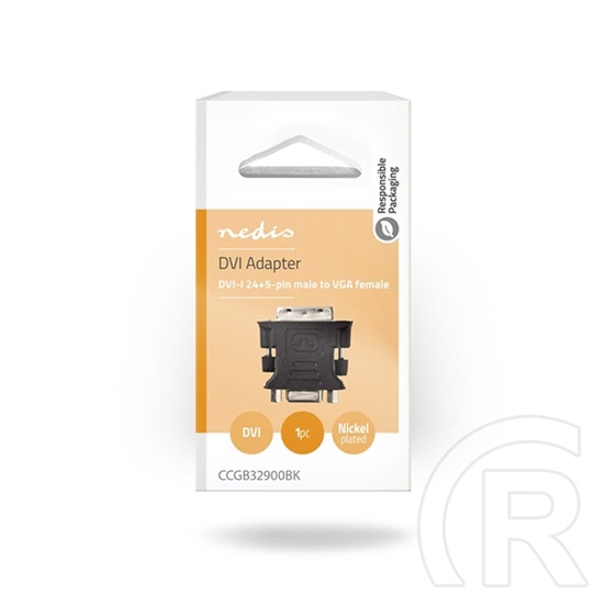 Nedis CCGB32900BK DVI-I - VGA adapter (DVI-I 24+5 dugó, VGA aljzat, egyenes, fekete)