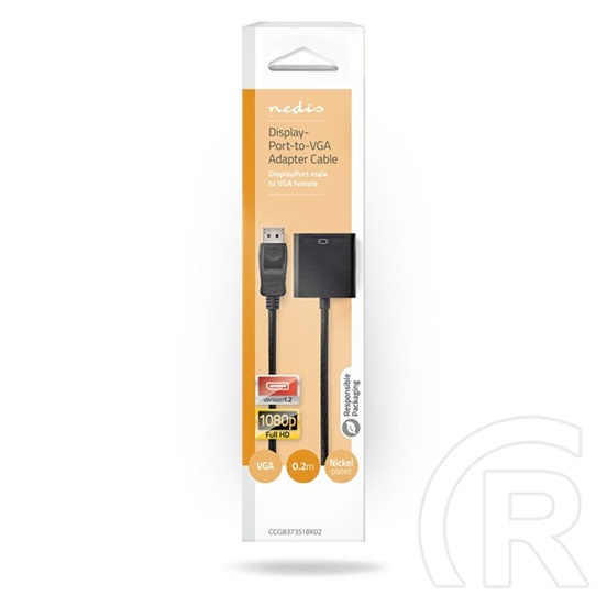Nedis CCGB37351BK02 DisplayPort-VGA adapter (DisplayPort dugó / VGA aljzat, 1080p, 0,20 m, fekete)