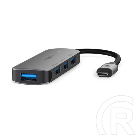 Nedis CCGB64220GY01 4 portos USB-C hub (USB-C dugó / 4x USB A 3.2 Gen1, 5 Gbps, 7,5 W, szürke)