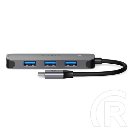Nedis CCGB64220GY01 4 portos USB-C hub (USB-C dugó / 4x USB A 3.2 Gen1, 5 Gbps, 7,5 W, szürke)
