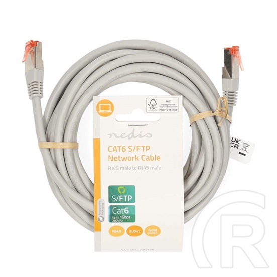 Nedis CCGL85220GY50 UTP/FTP CAT6 patch kábel (RJ45, 5 m, aranyozott érintkezők, árnyékolt)
