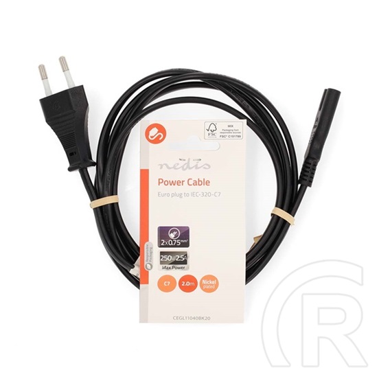 Nedis CEGL11040BK20 tápkábel (IEC-320-C7, 2 m, 2 x 0,75 mm, fekete)