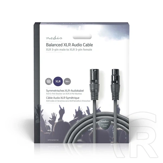 Nedis COTG15010GY100 XLR 3 tűs kábel (10 m, szimmetrikus, XLR apa/anya, PVC, sötétszürke)