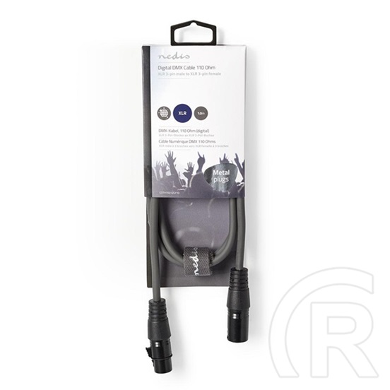 Nedis COTH15012GY10 DMX adapter kábel (XLR 3 tűs dugó / XLR 3 tűs anya, 1 m, kerek, PVC, sötétszürke)