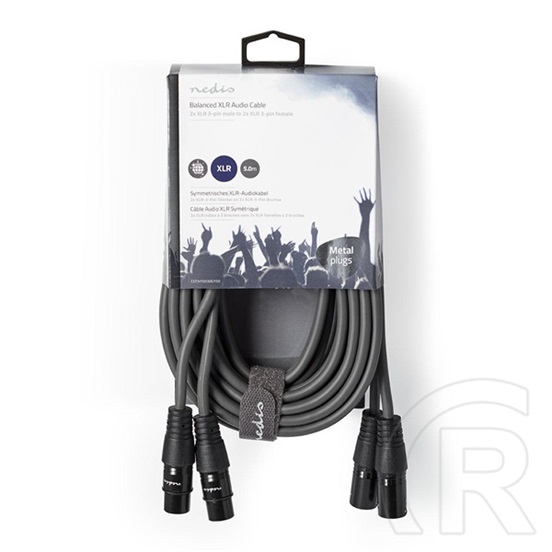 Nedis COTH15030GY50 XLR audio kábel (2x XLR 3p dugó / 2x XLR 3p aljzat, 5 m, rugalmas, sötétszürke)