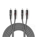 Nedis COTH24200GY15 sztereó audio kábel (2x RCA dugó / 2x RCA dugó, nikkelezett, 1,5 m, rugalmas)