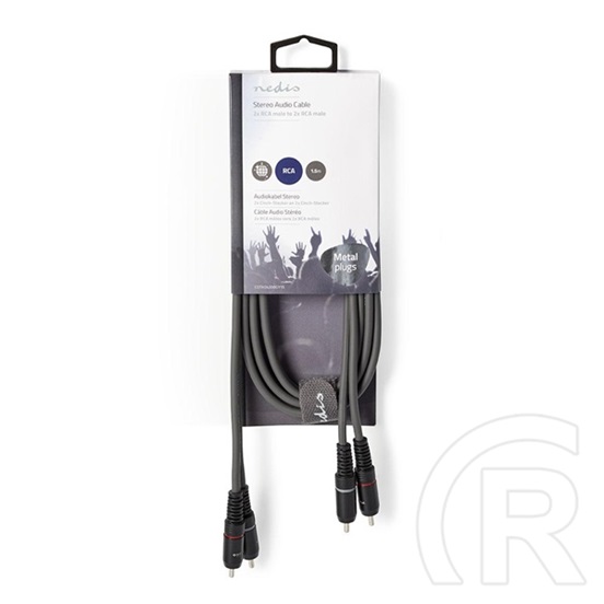 Nedis COTH24200GY15 sztereó audio kábel (2x RCA dugó / 2x RCA dugó, nikkelezett, 1,5 m, rugalmas)