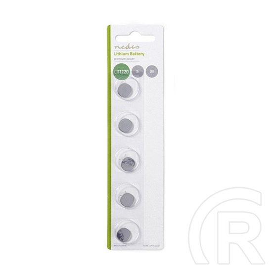 Nedis CR1220 3 V lítium gombelem (5 db, átmérő 12,42 mm, előre feltöltött, ezüst)