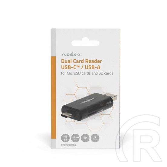 Nedis CRDRU3110BK USB kártyaolvasó (USB 3.2 Gen1, USB-C, microSD/microSDHC/microSDXC/SD/SDHC/SDXC, fekete)