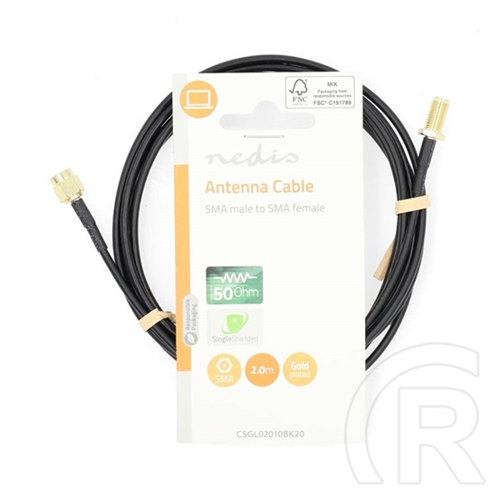 Nedis CSGL02010BK20 SMA kábel (SMA férfi / SMA nő, 2 m, 50 Ohm, árnyékolt, aranyozott, kerek, PVC, fekete)
