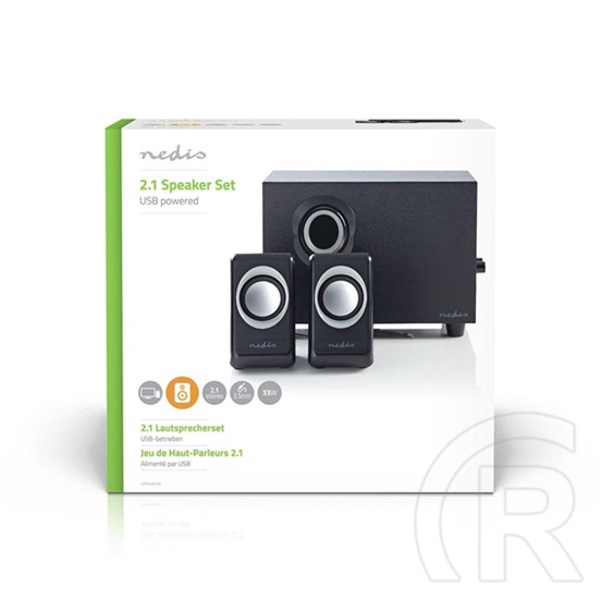 Nedis CSPR10021BK PC hangszóró 2.1 (33 W, 3,5 mm jack, USB tápellátás, fekete)