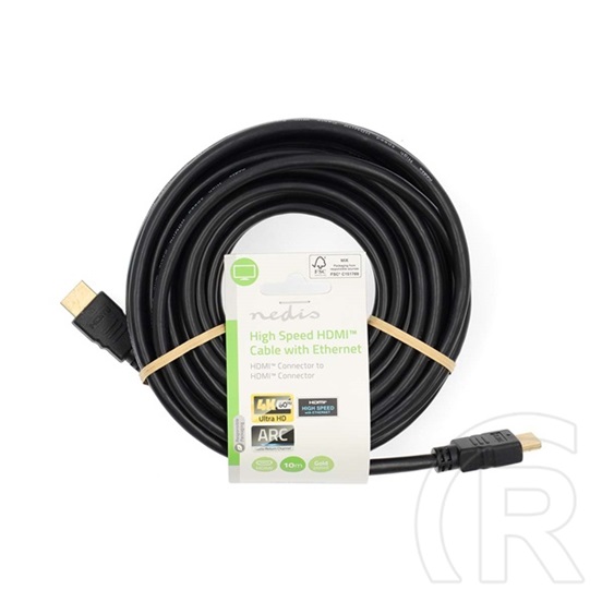 Nedis CVGL34060BK100 ultra HD HDMI kábel (HDMI dugó / dugó, 10 m, 4K@60Hz, ARC, 18 Gbps, aranyozott csatlakozók)