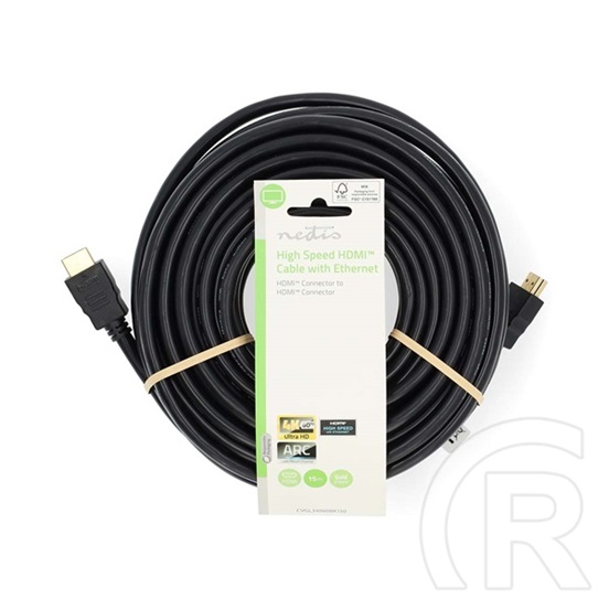 Nedis CVGL34060BK150 HDMI kábel (HDMI dugó / dugó, 4K@60Hz, ARC, 18 Gbit/s, aranyozott csatlakozók, 15 m)