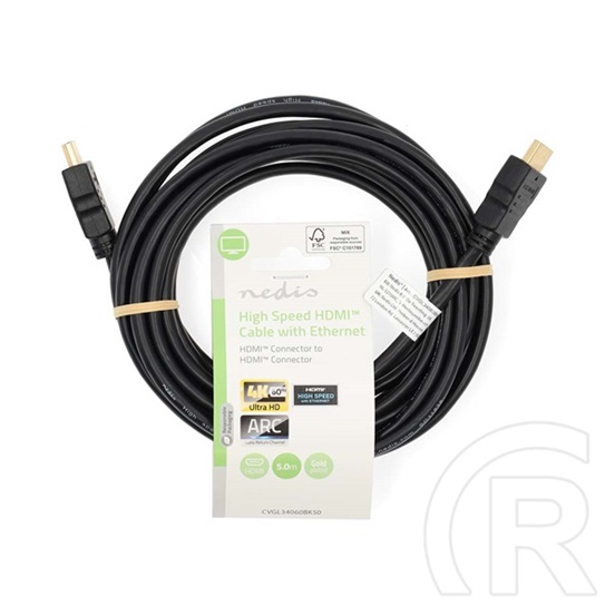 Nedis CVGL34060BK50 Ultra HD HDMI kábel (HDMI dugó / dugó, 4K@60Hz, ARC, 18 Gbit/s, aranyozott csatlakozók, 5 m)