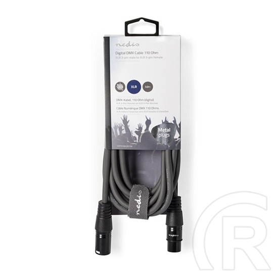 Nedis DMX adapter kábel (XLR 3 tűs dugó / XLR 3 tűs anya, 3 m, kerek, PVC, nikkelezett, sötétszürke)